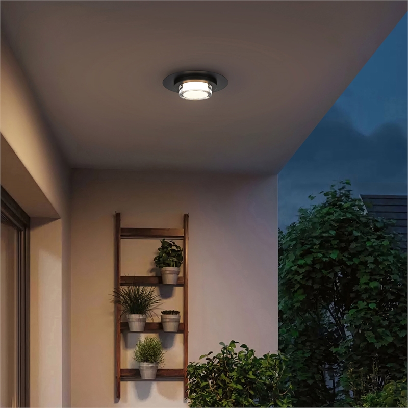 Alteck Plate Round 12 inch Stainless Steel LED Outdoor Flush Mount in Black