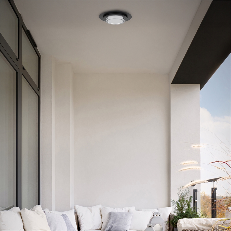 Alteck Plate Round 16 inch Stainless Steel LED Outdoor Flush Mount in Black