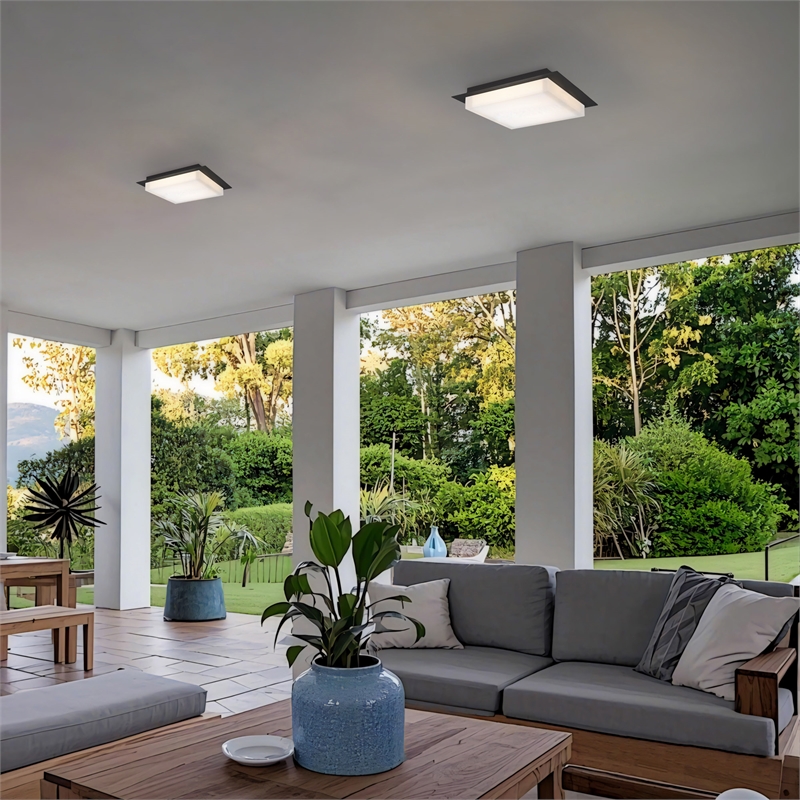 Alteck Foursquare 14 inch  Stainless Steel LED Outdoor Flush Mount in Black