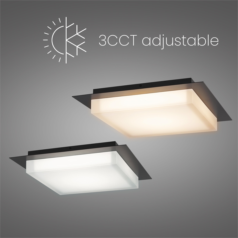 Alteck Foursquare 14 inch  Stainless Steel LED Outdoor Flush Mount in Black