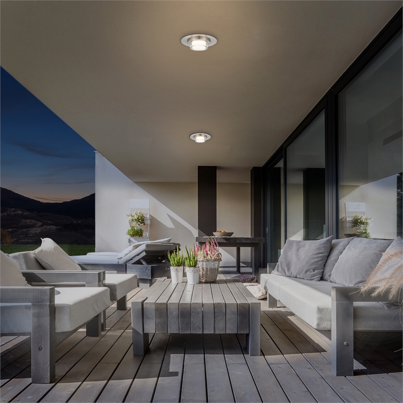 Alteck Plate Round 12 inch Brushed Stainless Steel LED Outdoor Flush Mount