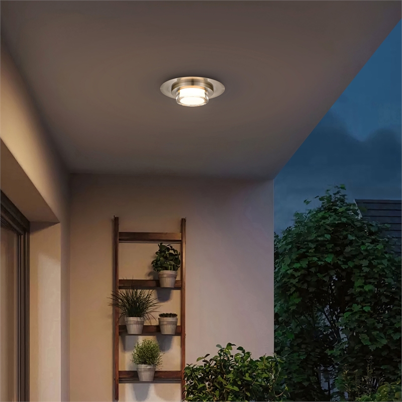 Alteck Plate Round 12 inch Brushed Stainless Steel LED Outdoor Flush Mount