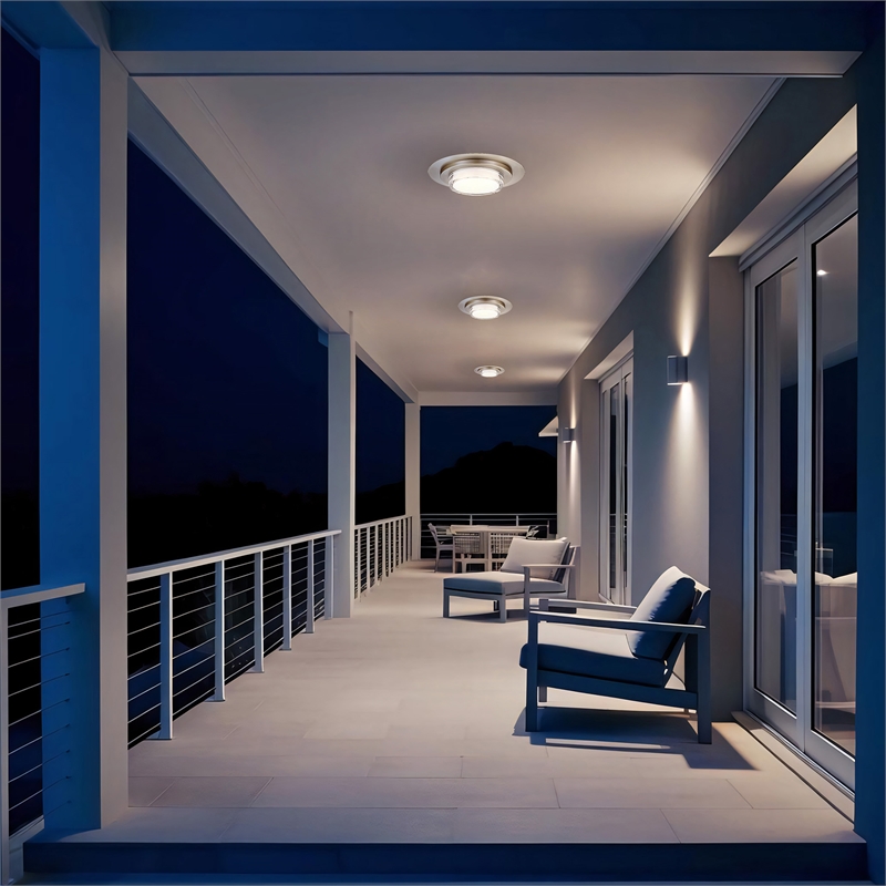 Alteck Plate Round 16 inch Brushed Stainless Steel LED Outdoor Flush Mount