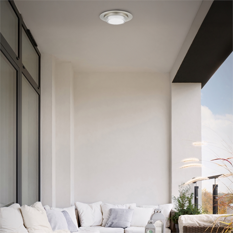 Alteck Plate Round 16 inch Brushed Stainless Steel LED Outdoor Flush Mount