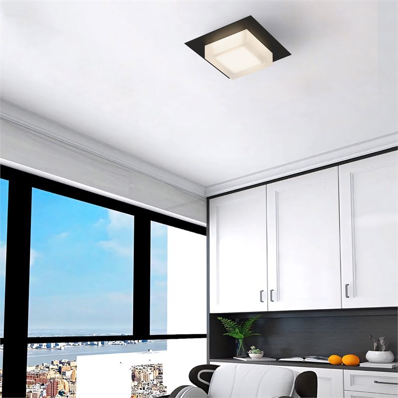 Alteck Foursquare 8 inch Stainless Steel LED Outdoor Flush Mount in Black