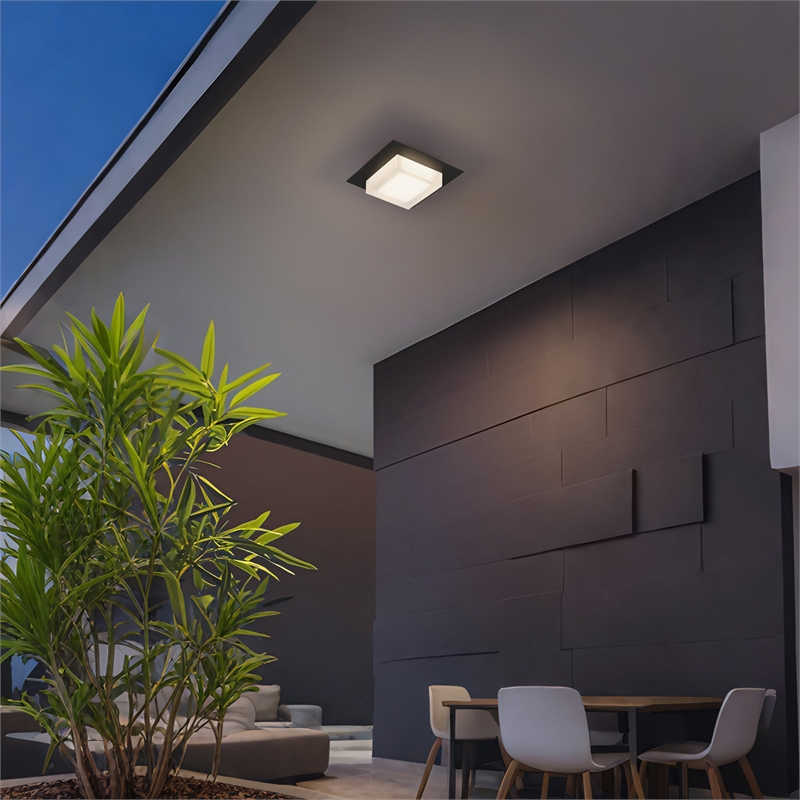 Alteck Foursquare 8 inch Stainless Steel LED Outdoor Flush Mount in Black