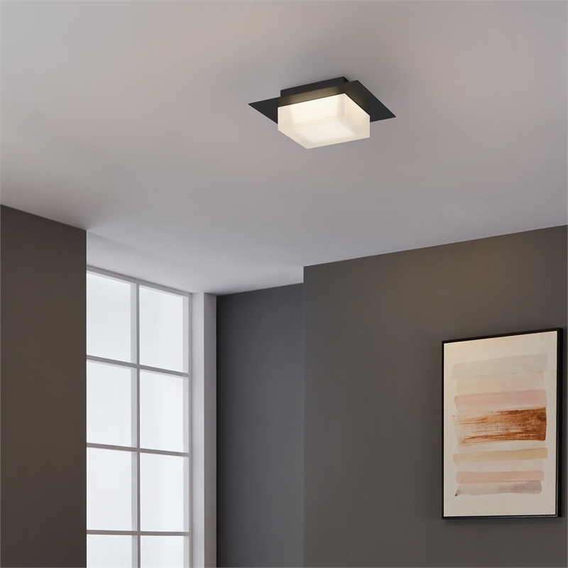 Alteck Foursquare 8 inch Stainless Steel LED Outdoor Flush Mount in Black