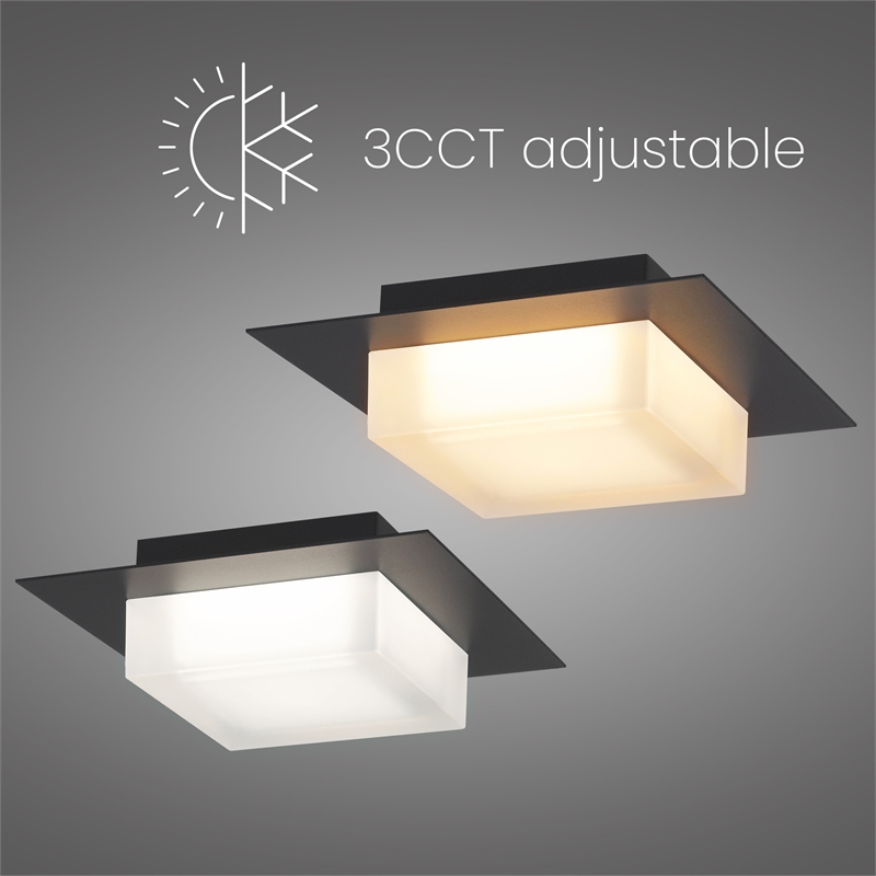 Alteck Foursquare 8 inch Stainless Steel LED Outdoor Flush Mount in Black