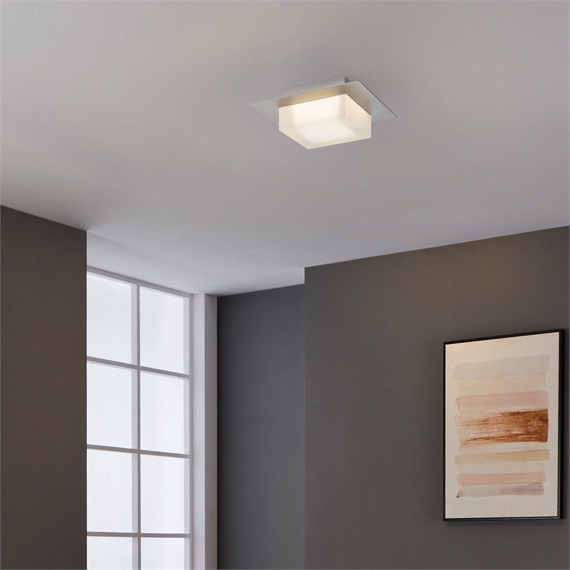 Alteck Foursquare 8 inch Brushed Stainless Steel LED Outdoor Flush Mount