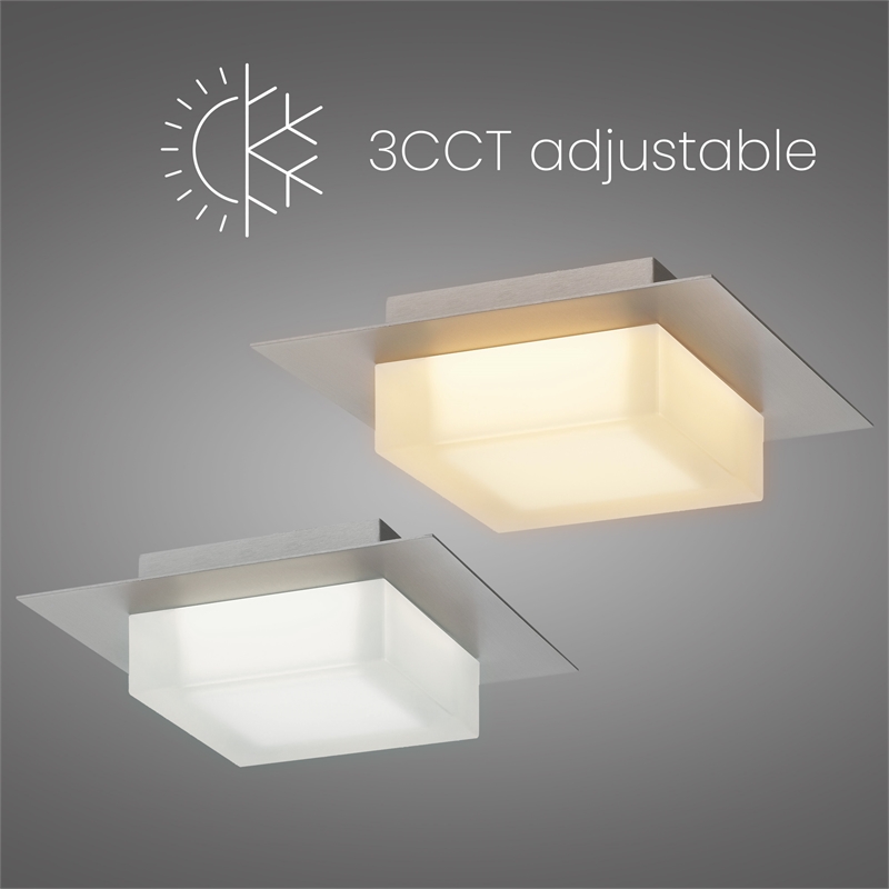 Alteck Foursquare 8 inch Brushed Stainless Steel LED Outdoor Flush Mount