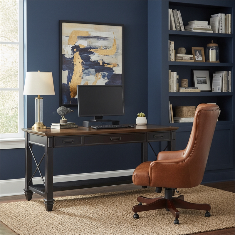 Ashford & Sons Wood Writing Desk Writing Table Office Desk in Black