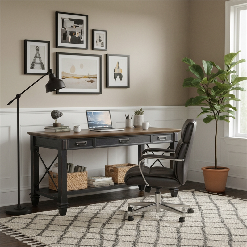 Ashford & Sons Wood Writing Desk Writing Table Office Desk in Black