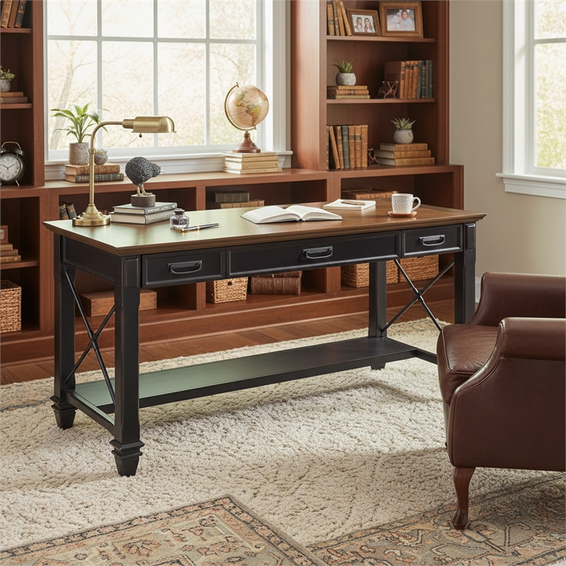 Ashford & Sons Wood Writing Desk Writing Table Office Desk in Black