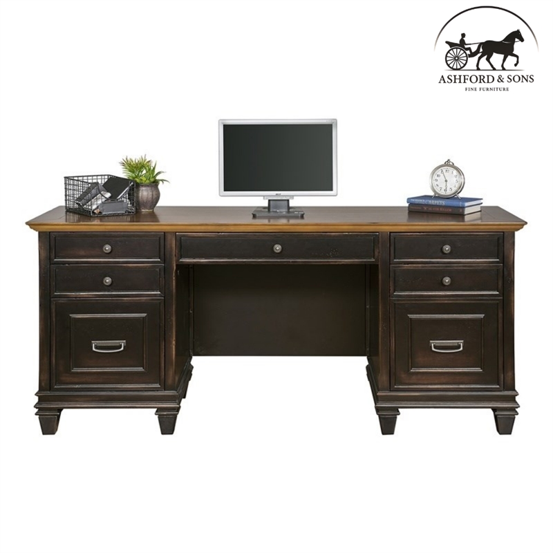Ashford & Sons Wood Credenza Office Desk Writing Table in Black