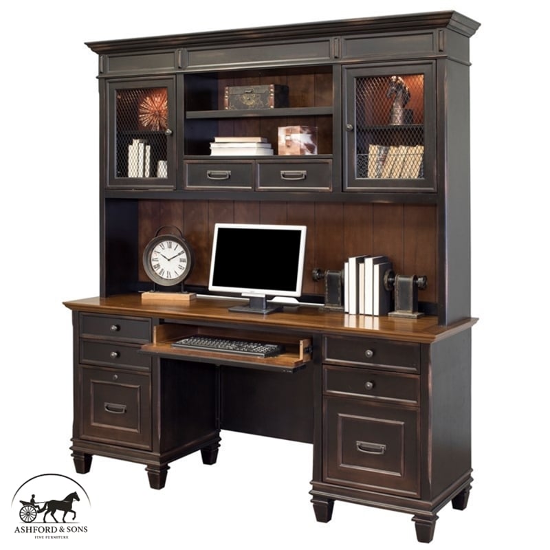 Ashford & Sons Wood Credenza Office Desk Writing Table in Black