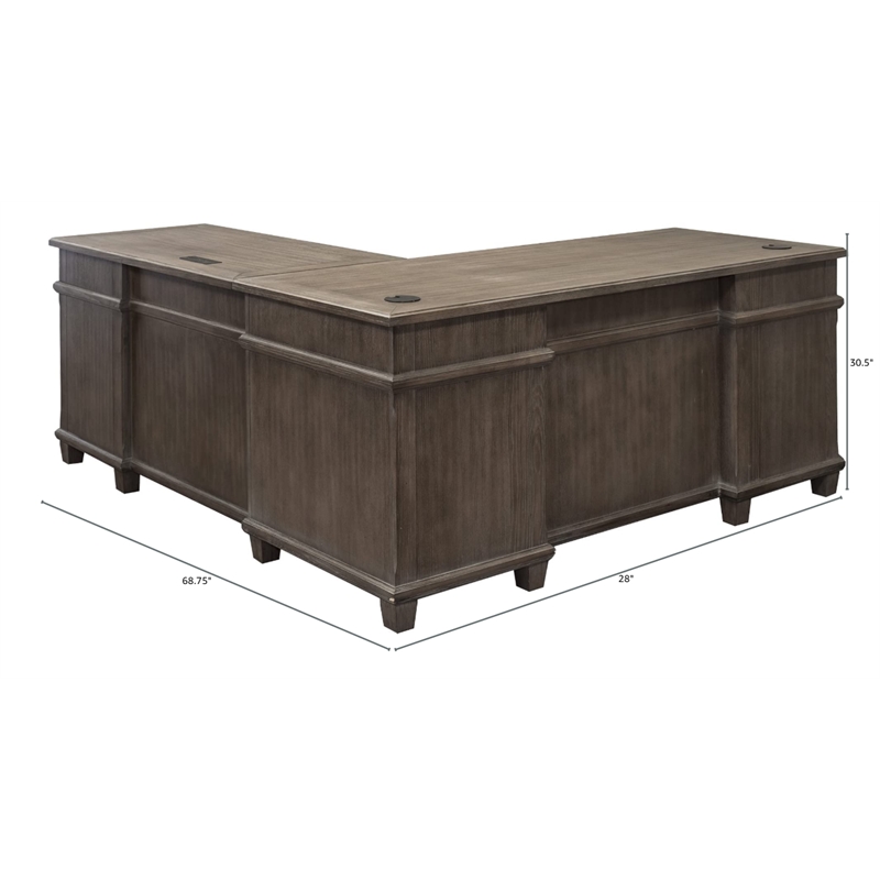 Ashford & Sons Wood L-Desk & Return Writing Table Office Desk in Weathered Dove