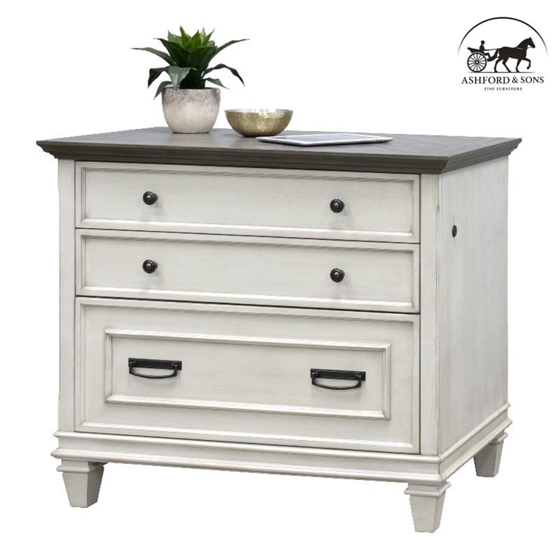 Ashford & Sons Wood Lateral File With Locking Legal/Letter File Drawer in White