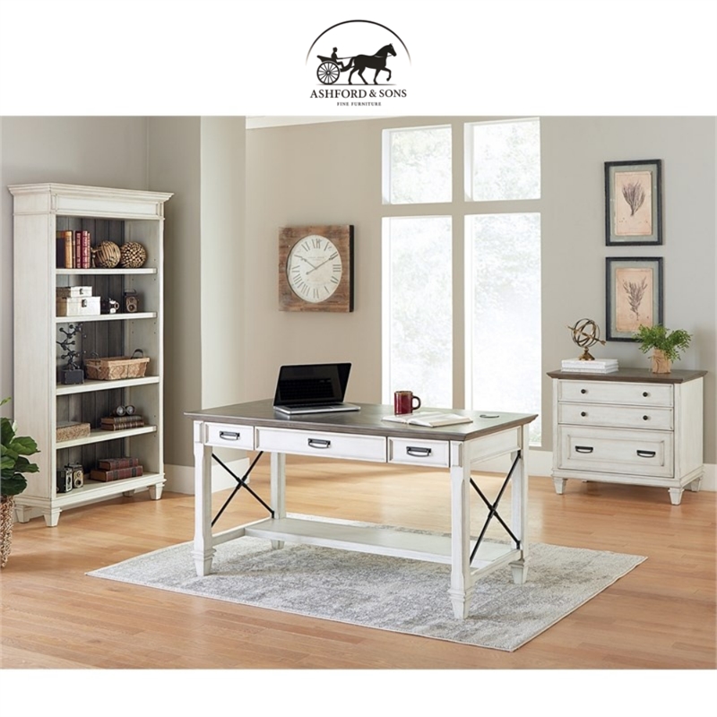 Ashford & Sons Wood Lateral File With Locking Legal/Letter File Drawer in White