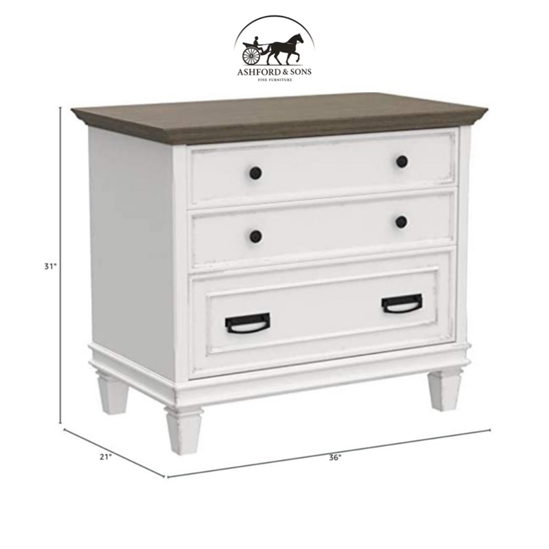 Ashford & Sons Wood Lateral File With Locking Legal/Letter File Drawer in White