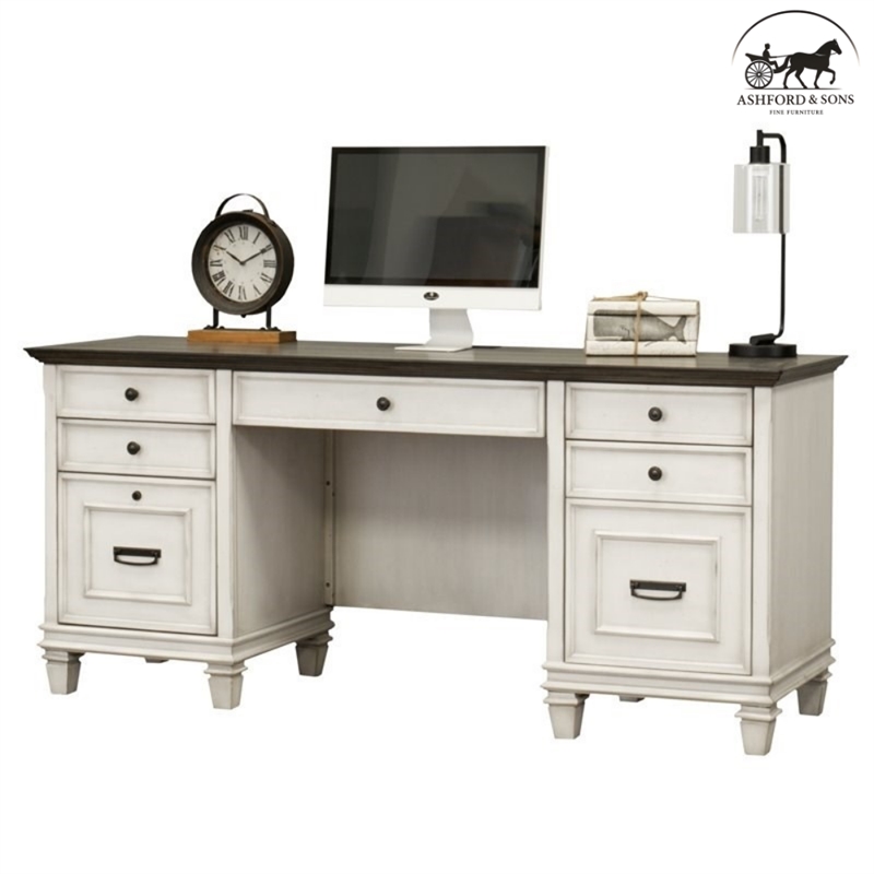 Ashford & Sons Double Pedestal Letter/Legal File Drawers Executive Desk in White