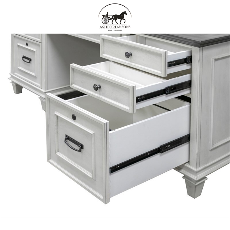 Ashford & Sons Double Pedestal Letter/Legal File Drawers Executive Desk in White