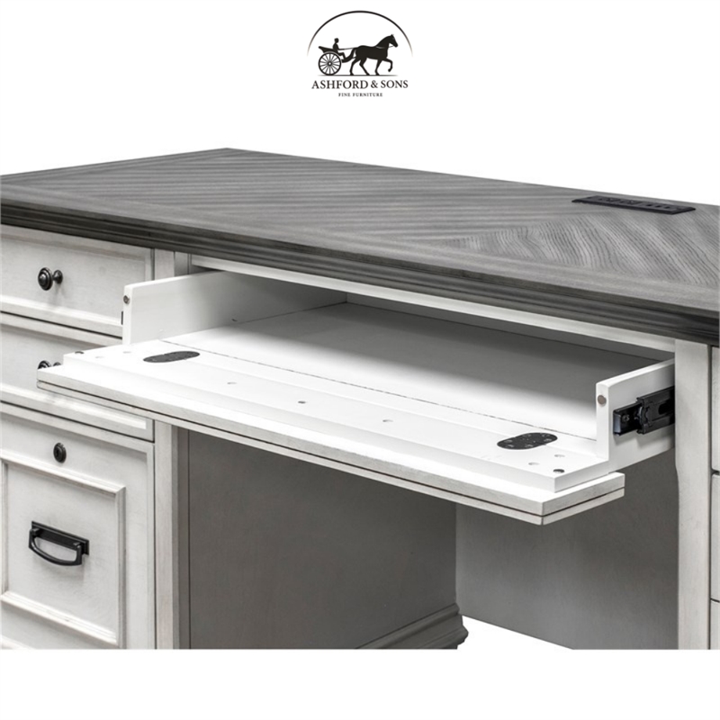 Ashford & Sons Double Pedestal Letter/Legal File Drawers Executive Desk in White