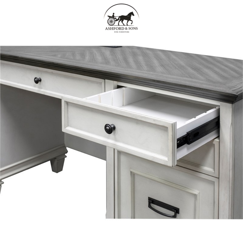 Ashford & Sons Double Pedestal Letter/Legal File Drawers Executive Desk in White