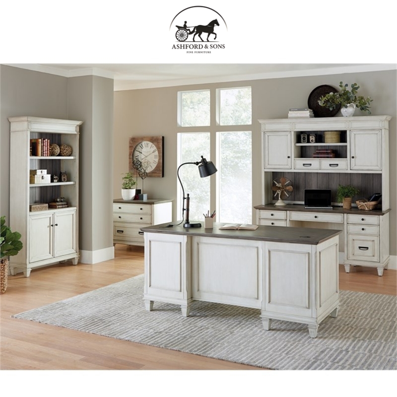 Ashford & Sons Double Pedestal Letter/Legal File Drawers Executive Desk in White