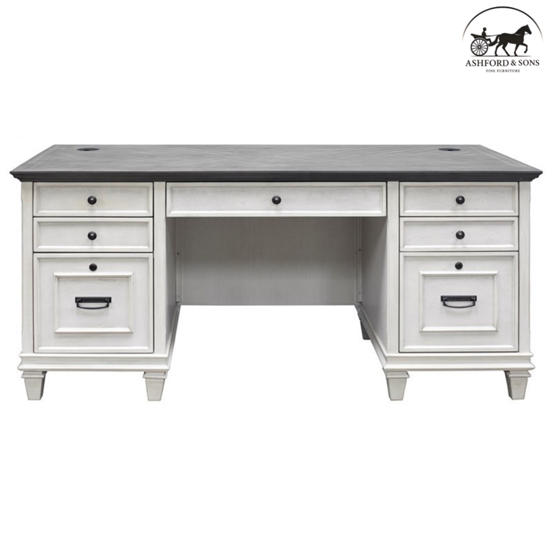 Ashford & Sons Double Pedestal Letter/Legal File Drawers Executive Desk in White