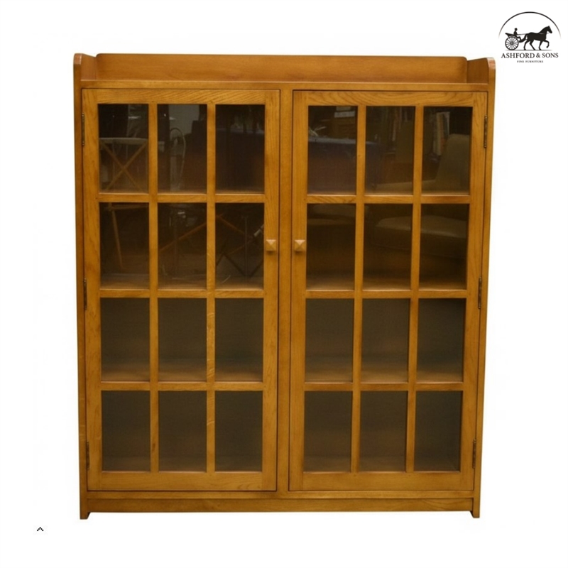 Ashford & Sons Traditional 2-Doors Wood Bookcase with 3 Shelves in Cherry