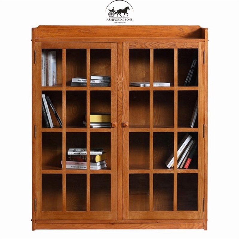 Ashford & Sons Traditional 2-Doors Wood Bookcase with 3 Shelves in Cherry