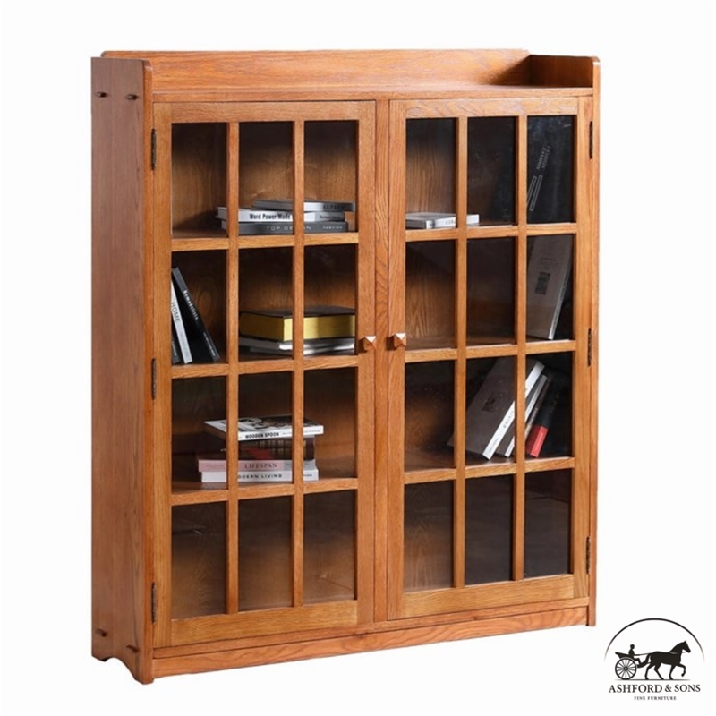Ashford & Sons Traditional 2-Doors Wood Bookcase with 3 Shelves in Cherry