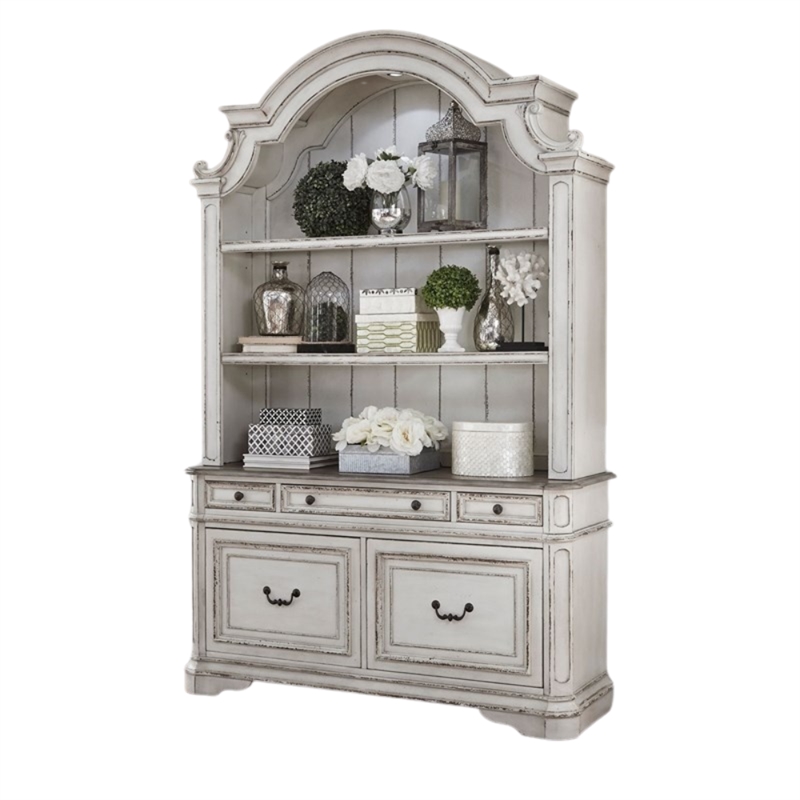 Ashford & Sons Credenza & Hutch with Glass Shelves & Touch Lighting in White