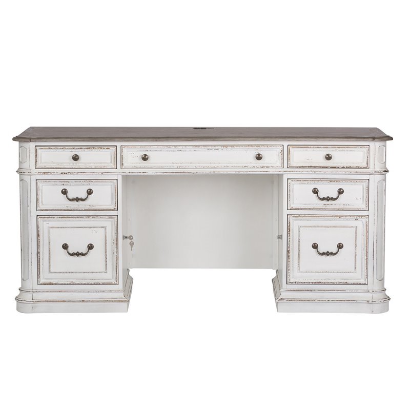 Ashford & Sons Wooden Credenza with 2 File Drawers & USB Ports in White
