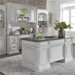 Ashford & Sons Complete 5 Piece Desk Set with Wooden Veneers in White