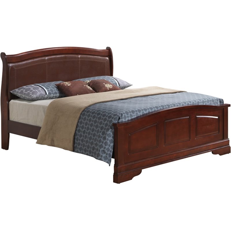 Ashford & Sons Queen Panel Bed with Faux Leather - Cherry Finish