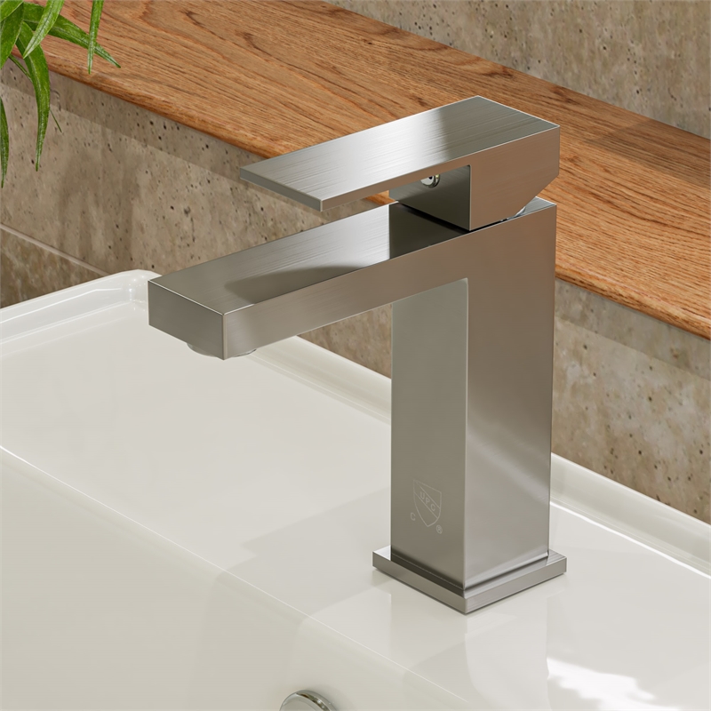 ALFI brand AB1229-BN Brushed Nickel Square Single Lever Bathroom Faucet