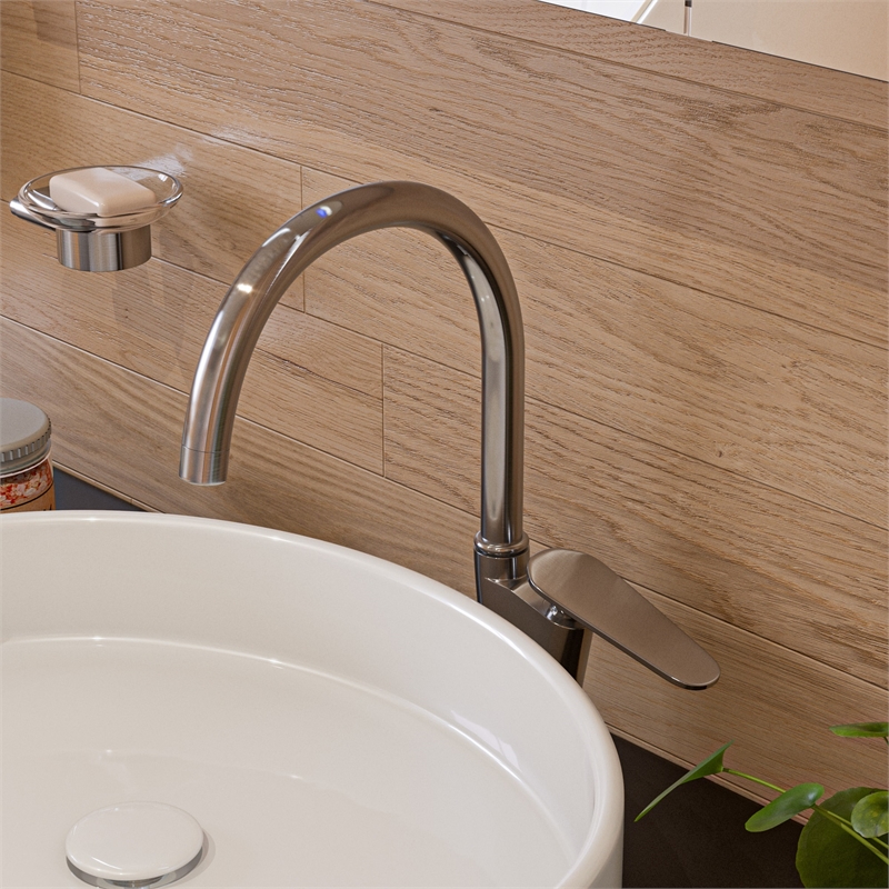 ALFI brand AB3600-BN Brushed Nickel Gooseneck Single Hole Bathroom Faucet
