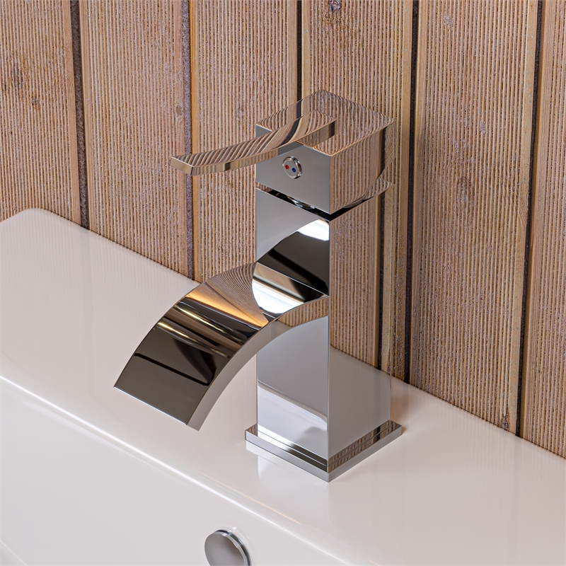 AB1258-PC Polished Chrome Square Body Curved Spout Single Lever Bathroom Faucet