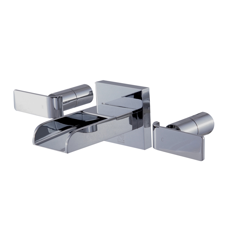 AB1796-PC Gray Brass Widespread Wall Mounted Waterfall Bathroom Faucet
