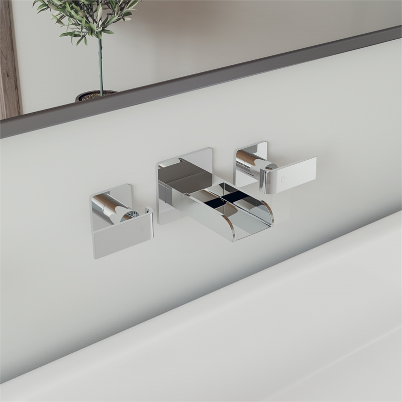 AB1796-PC Gray Brass Widespread Wall Mounted Waterfall Bathroom Faucet