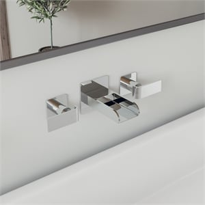AB1796-PC Gray Brass Widespread Wall Mounted Waterfall Bathroom Faucet