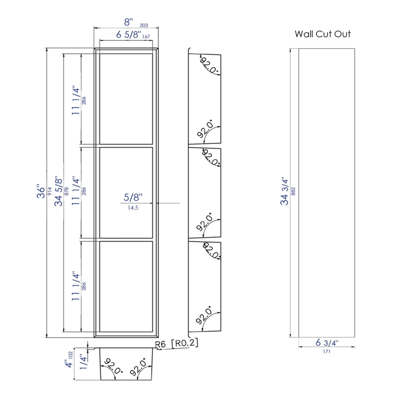 ALFI brand ABN0836-BSS 8 x 36 Stainless Steel Vertical  Bath Shower Niche