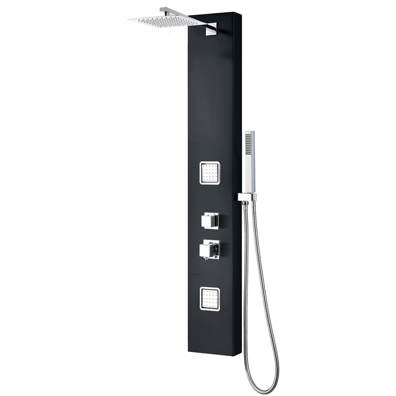 ALFI brand ABSP65B Black Shower Panel with 2 Body Sprays and Rain Shower Head