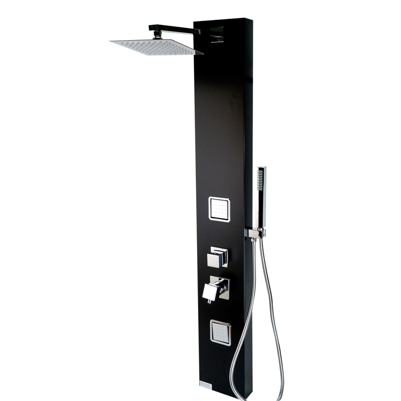 ALFI brand ABSP65B Black Shower Panel with 2 Body Sprays and Rain Shower Head