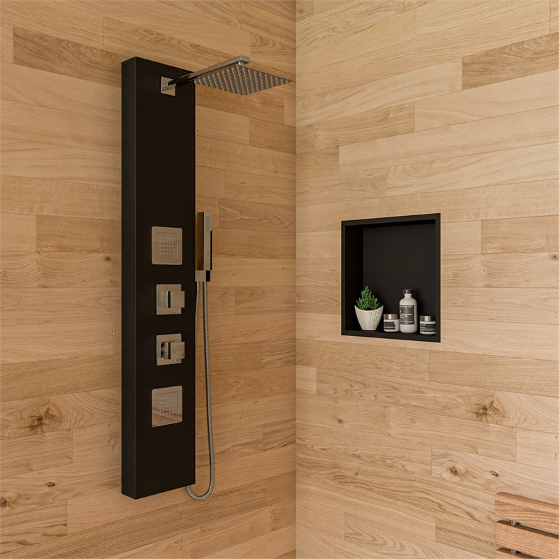ALFI brand ABSP65B Black Shower Panel with 2 Body Sprays and Rain Shower Head