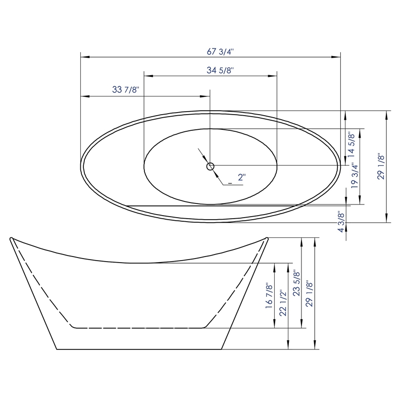 ALFI brand AB8803 68 inch White Oval Acrylic Free Standing Soaking Bathtub