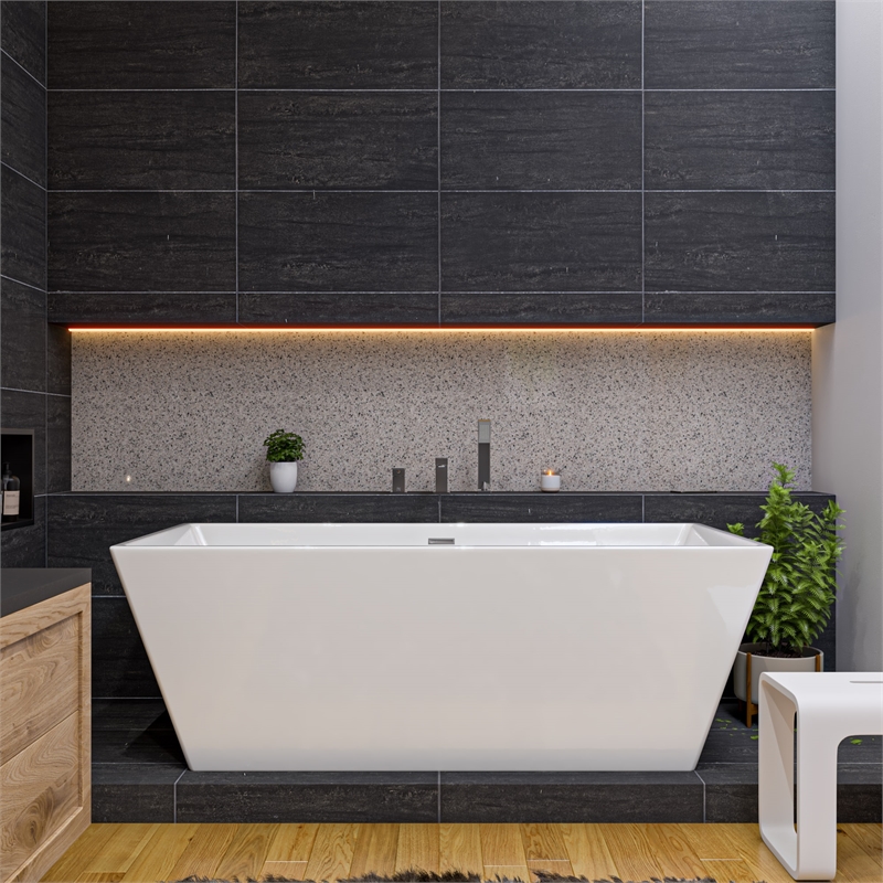 ALFI brand AB8832 67 inch White Acrylic Rectangular Free Standing Bathtub
