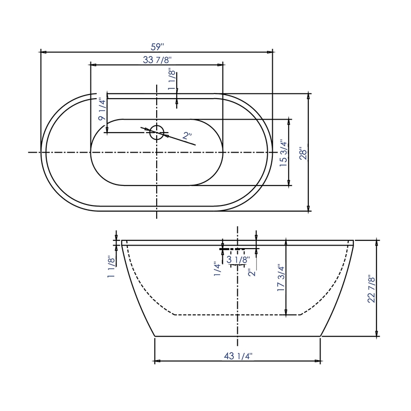 ALFI brand AB8838 59 inch White Oval Acrylic Free Standing Soaking Bathtub