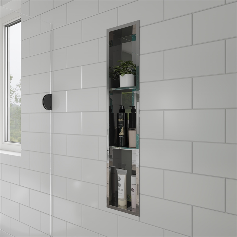 ALFI brand ABN0836-PSS 8 x 36 Stainless Steel Vertical  Bath Shower Niche